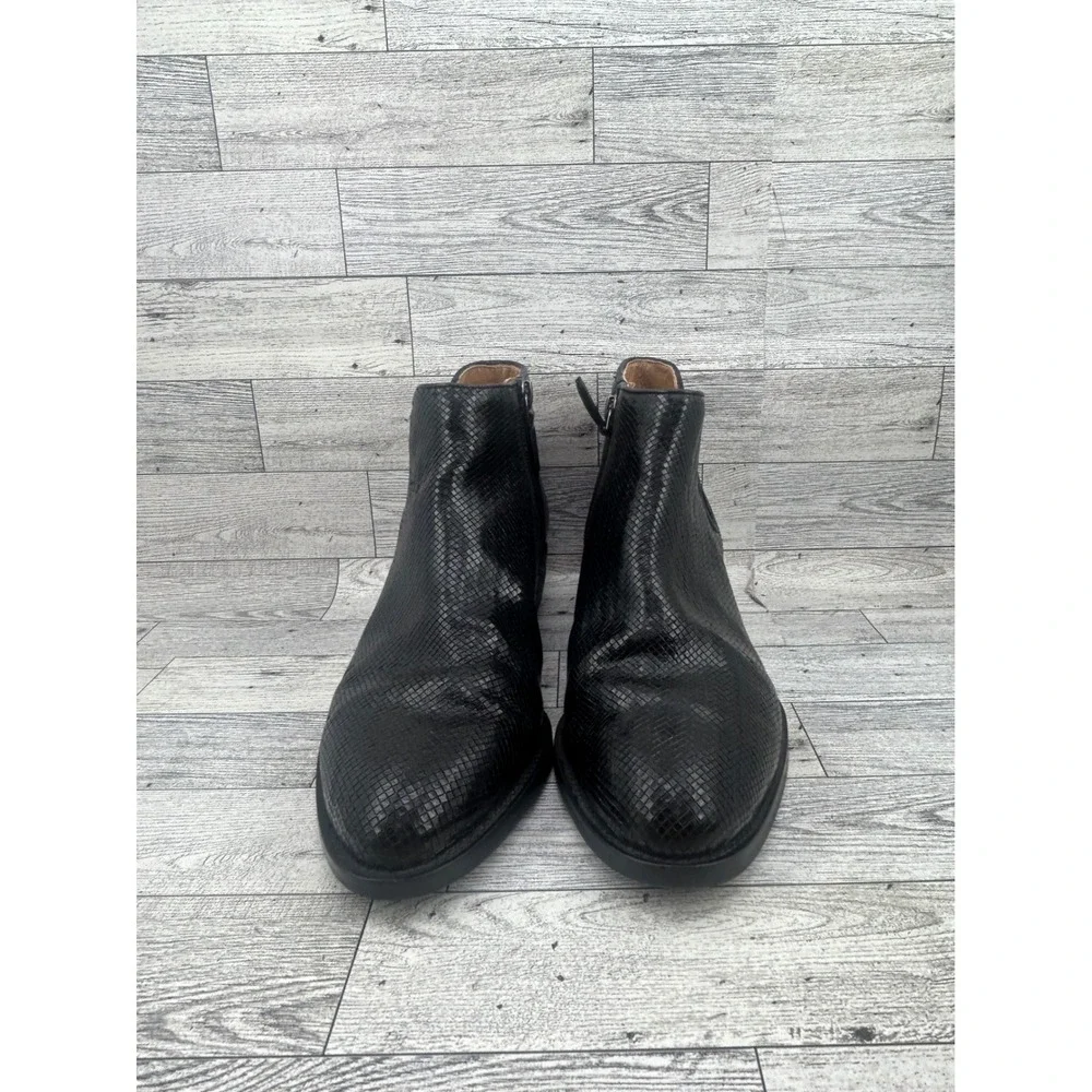 ECCO Black Snakeskin Embossed Leather Ankle‎ Boots Side Zip EU 38 US 7-7.5